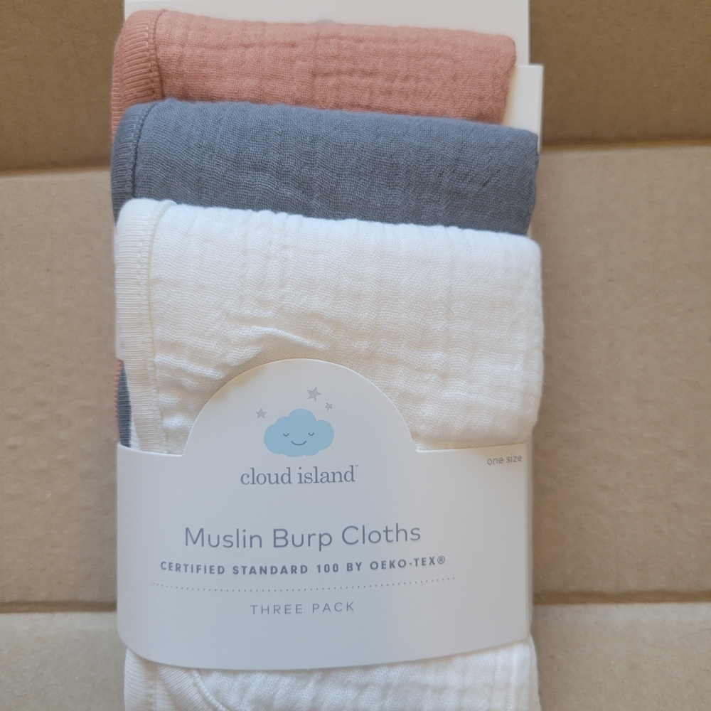 (Lot Of 3 Sets) cloud island Muslin Burp Cloths - Orange, Slate, White - 3 Pack